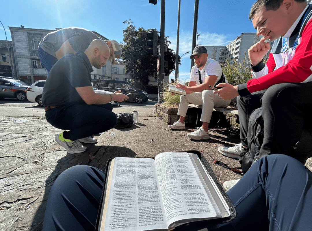 Catholic Missionaries pray together at the 2024 Olympic Games in Paris, France. 