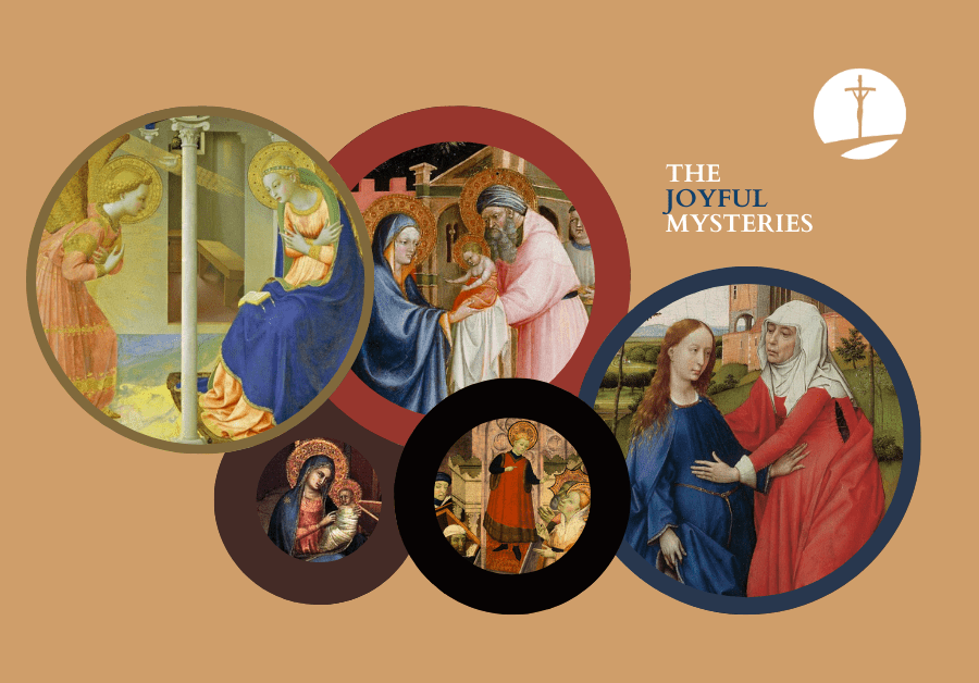 Catholic art from the 1500s showing the Joyful Mysteries of the Rosary. 