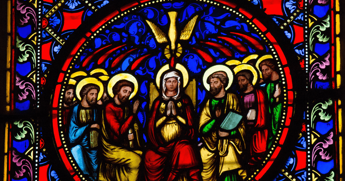 4 The Holy Spirit descends on Mary and the Apostles.